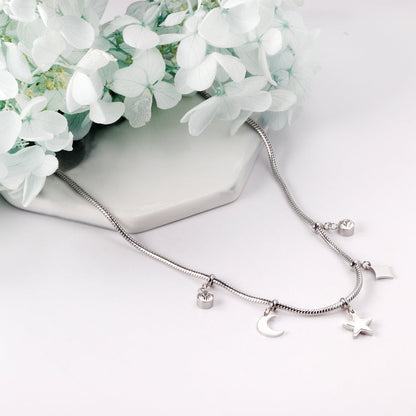 2 round diamonds + 1 moon + 1 star + 1 diamond accessories pendant necklace 40+5cm asonjewelry