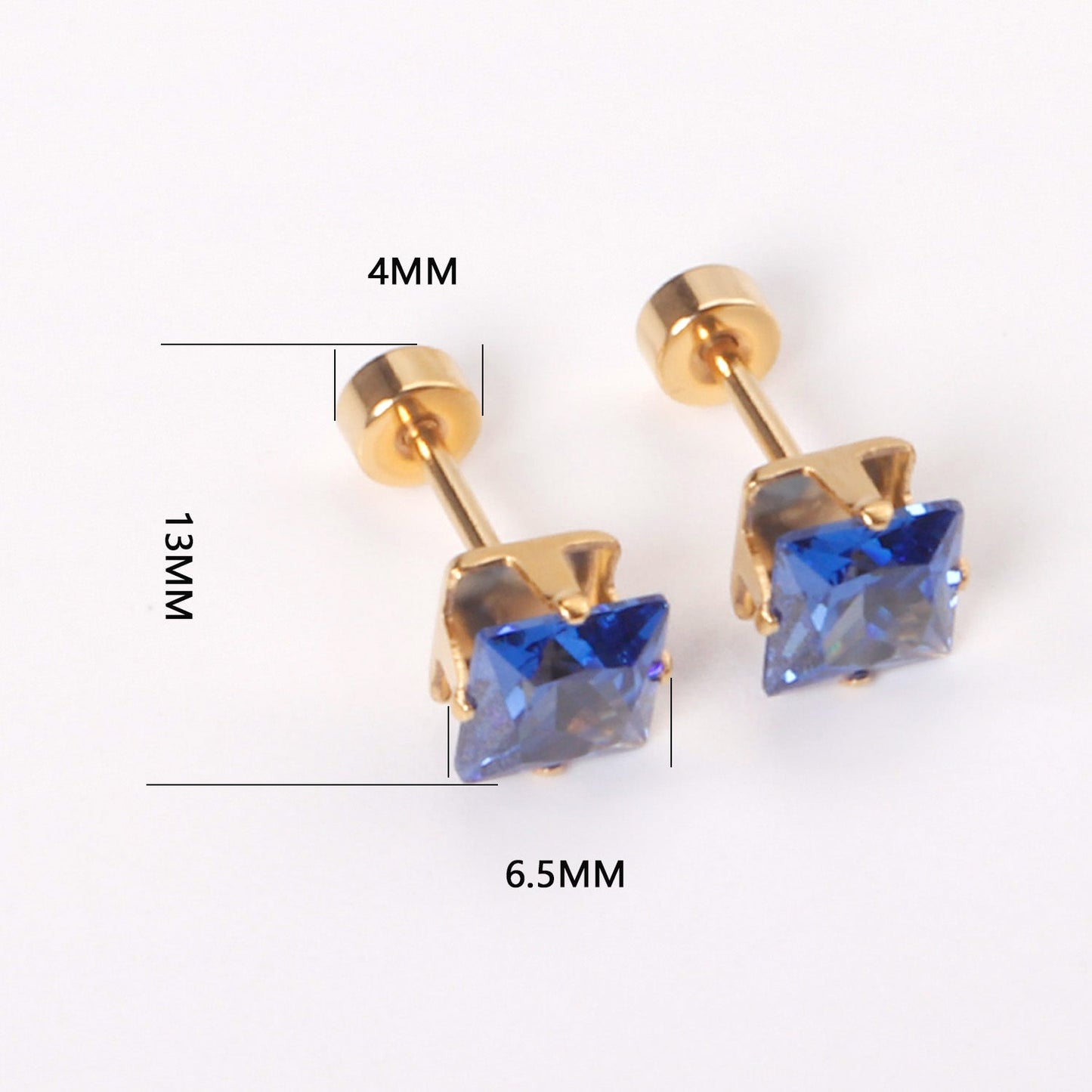 3mm~7mm Steel/Gold/Mixed color square white diamond screw plugs asonjewelry