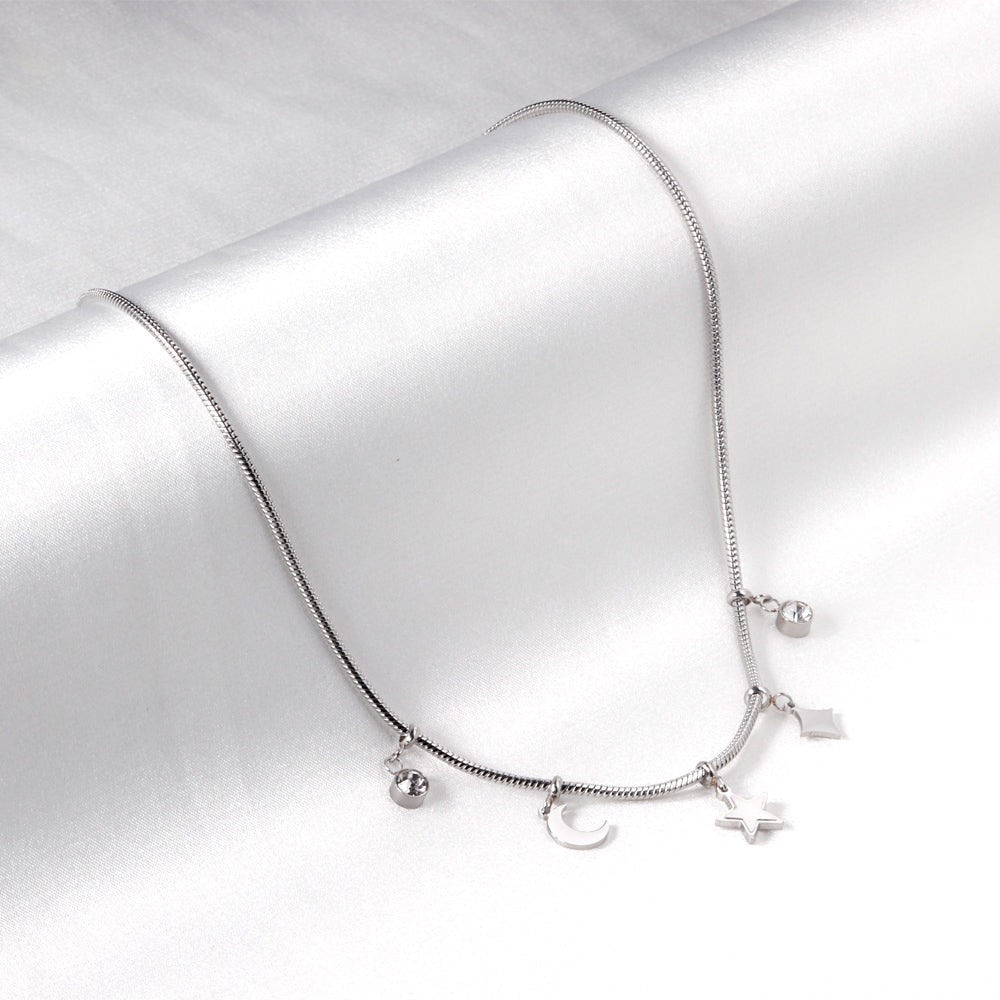 2 round diamonds + 1 moon + 1 star + 1 diamond accessories pendant necklace 40+5cm asonjewelry