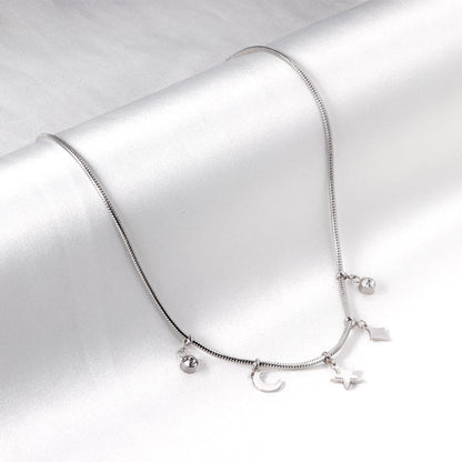 2 round diamonds + 1 moon + 1 star + 1 diamond accessories pendant necklace 40+5cm asonjewelry