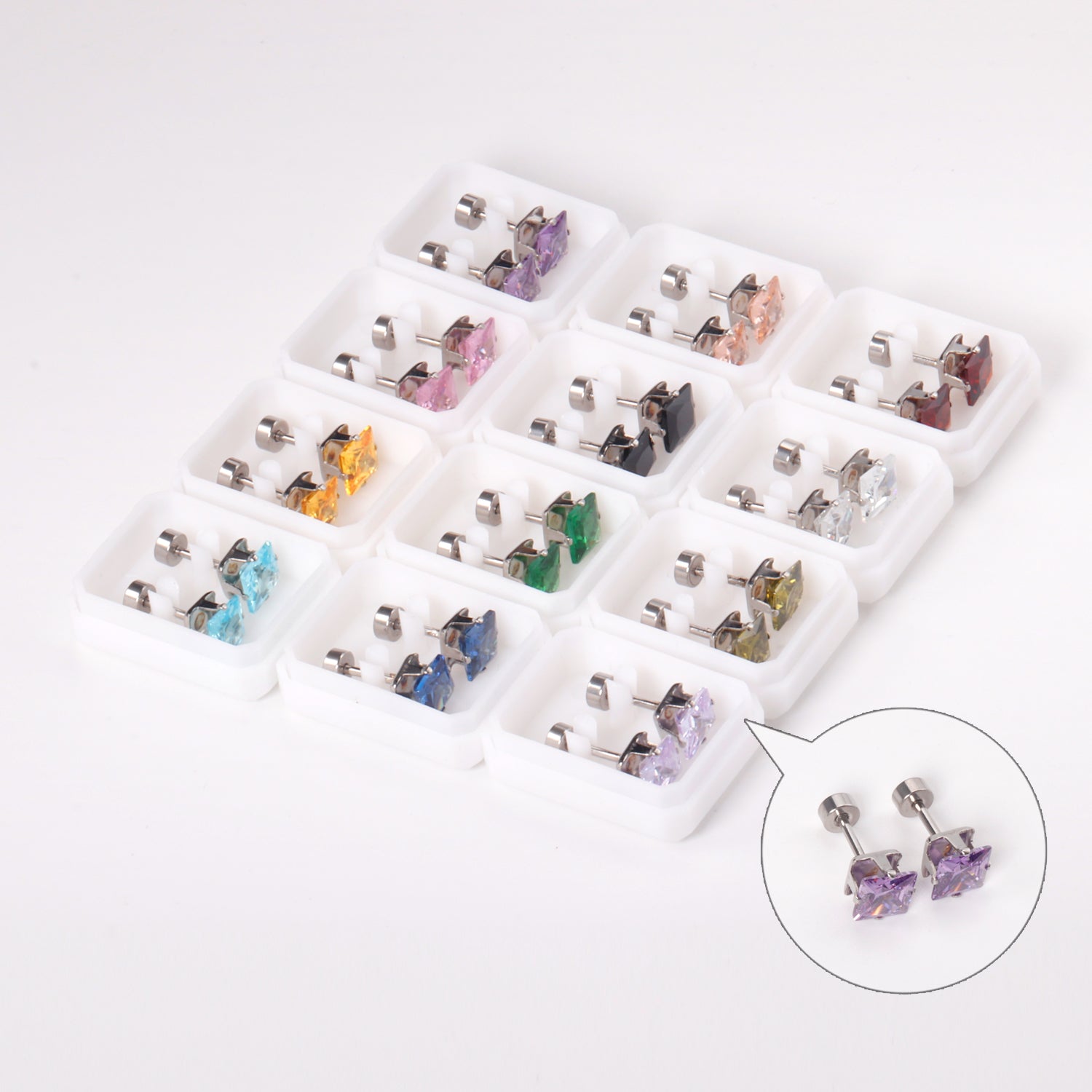 3mm~7mm Steel/Gold/Mixed color square white diamond screw plugs asonjewelry
