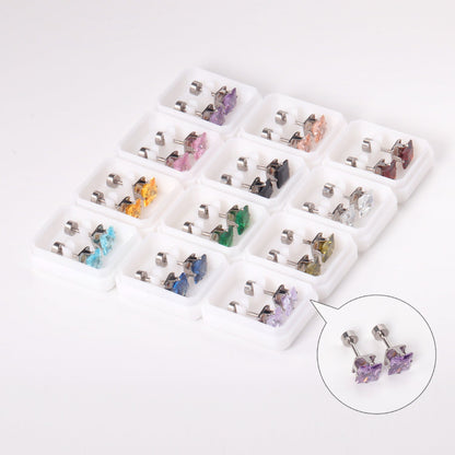 3mm~7mm Steel/Gold/Mixed color square white diamond screw plugs asonjewelry
