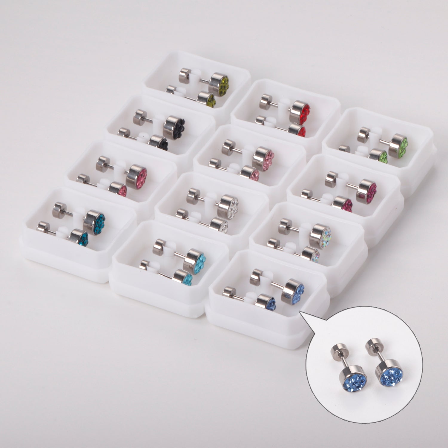 6mm Cylindrical Mixed Color Clay Drill Screw In Earrings asonjewelry