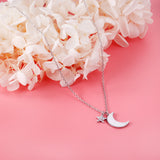 Star with Diamonds + Moon with White Shell Pendant Necklace 45+5cm Steel Color