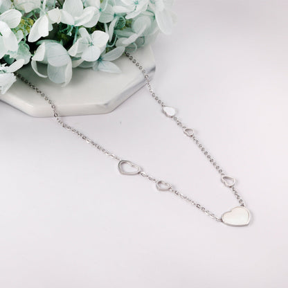 4 small and large hearts + 2 small and large hearts with shell pendant necklace 45+5cm steel color asonjewelry