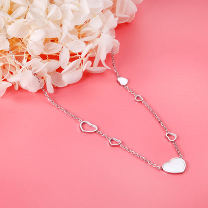 4 small and large hearts + 2 small and large hearts with shell pendant necklace 45+5cm steel color asonjewelry