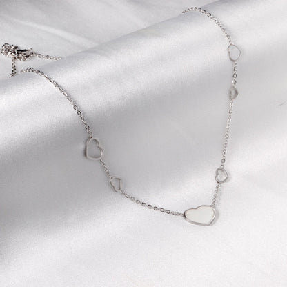 4 small and large hearts + 2 small and large hearts with shell pendant necklace 45+5cm steel color asonjewelry