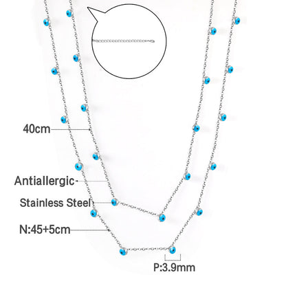 21 Blue Eye Beads Pendant Double Necklace 45+40+5cm Steel Color asonjewelry
