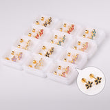12 pairs 4mm round cake + 8mm cherry blossom mixed 6 colors studs steel / gold