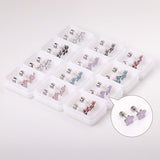 12 pairs 4mm round cake + 8mm cherry blossom mixed 6 colors studs steel / gold