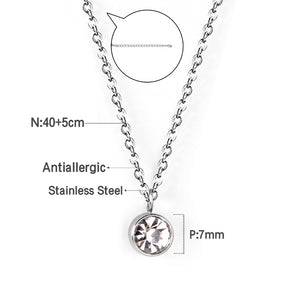 Round pendant necklace with diamonds 40+5cm steel color