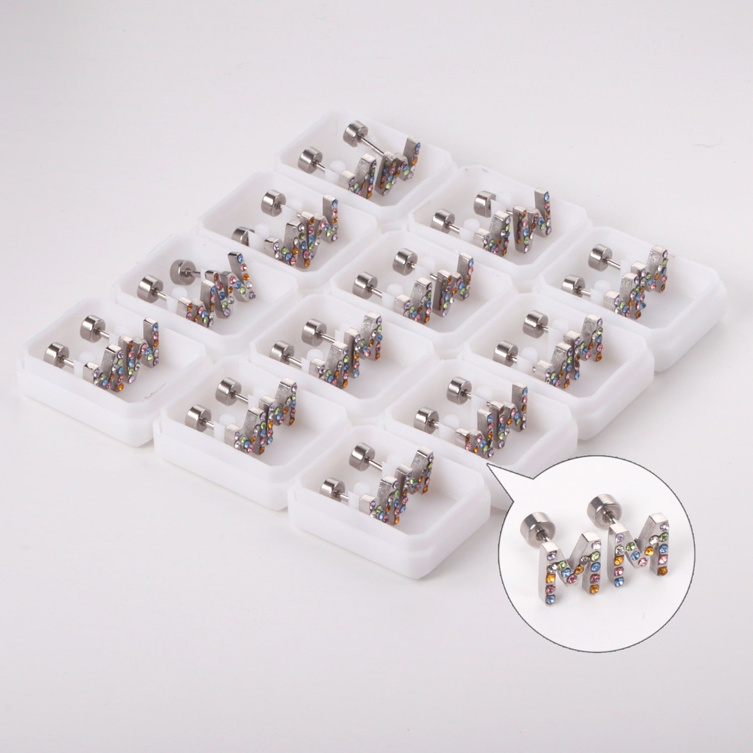 12 pairs Steel/Gold Monogram Screwback Earrings A-Z asonjewelry