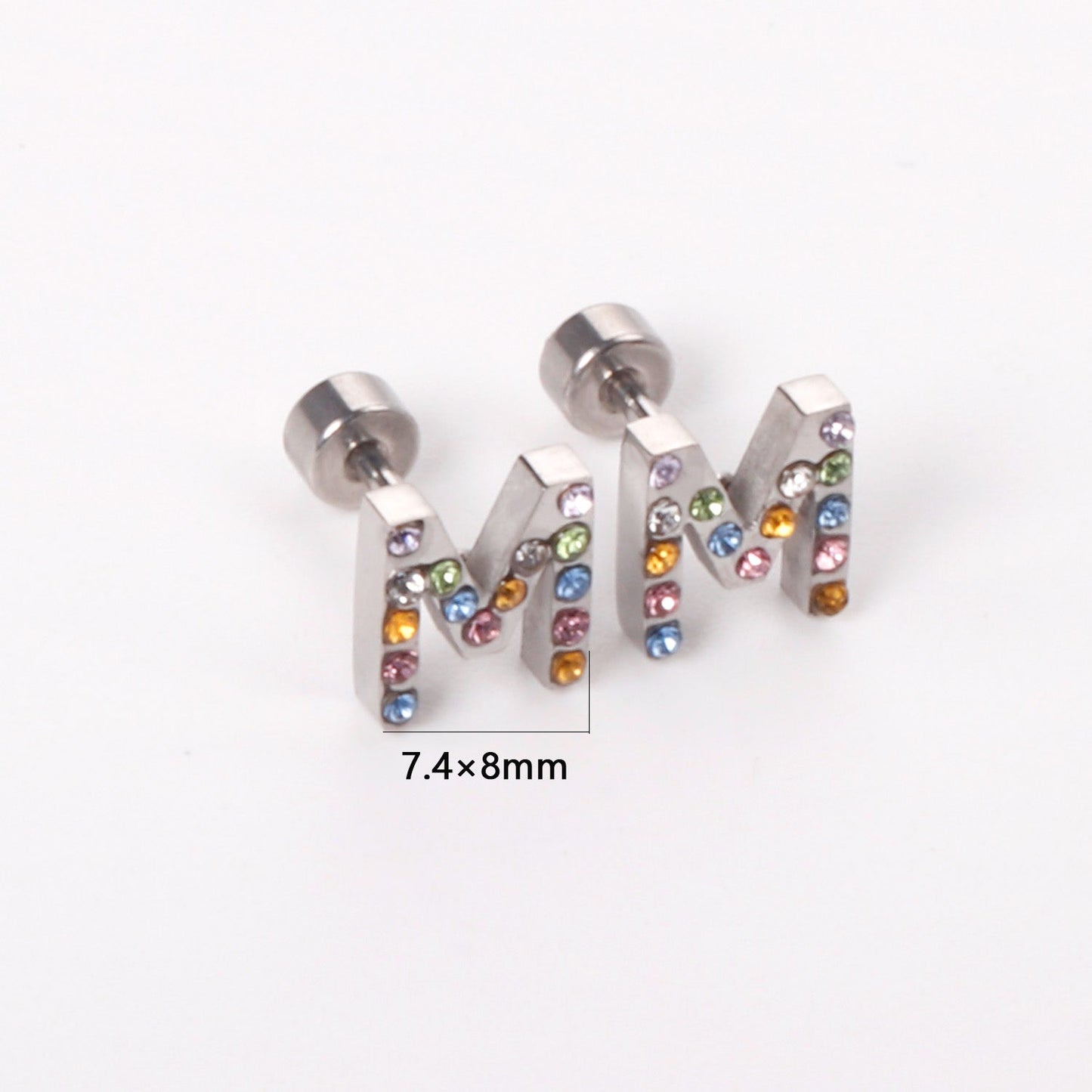 12 pairs Steel/Gold Monogram Screwback Earrings A-Z asonjewelry