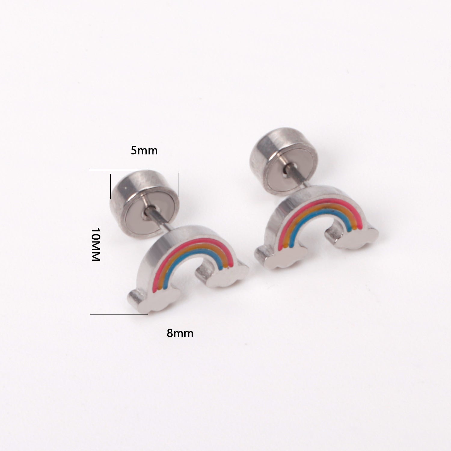 12 pairs Pop earplug rainbow stud earrings steel color/golden color asonjewelry