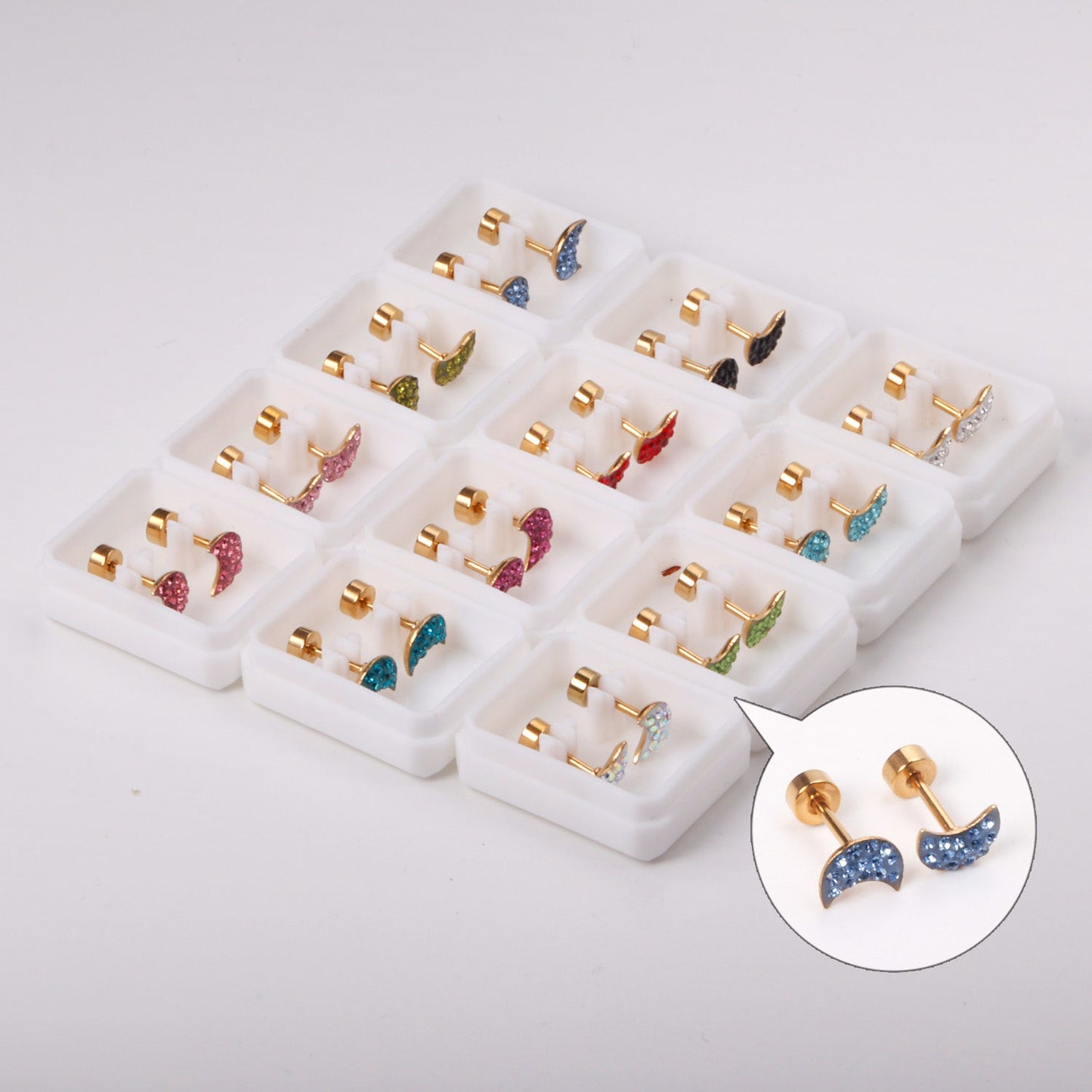 12 pairs steel/golden moon shaped ombre screwback stud earrings asonjewelry
