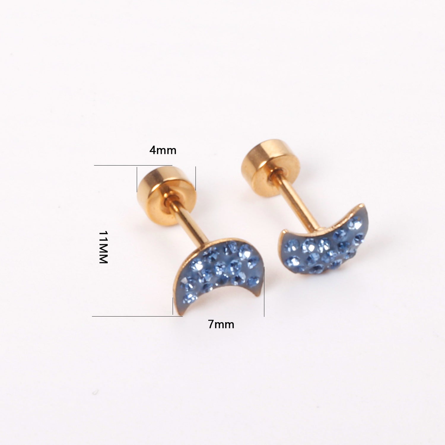 12 pairs steel/golden moon shaped ombre screwback stud earrings asonjewelry