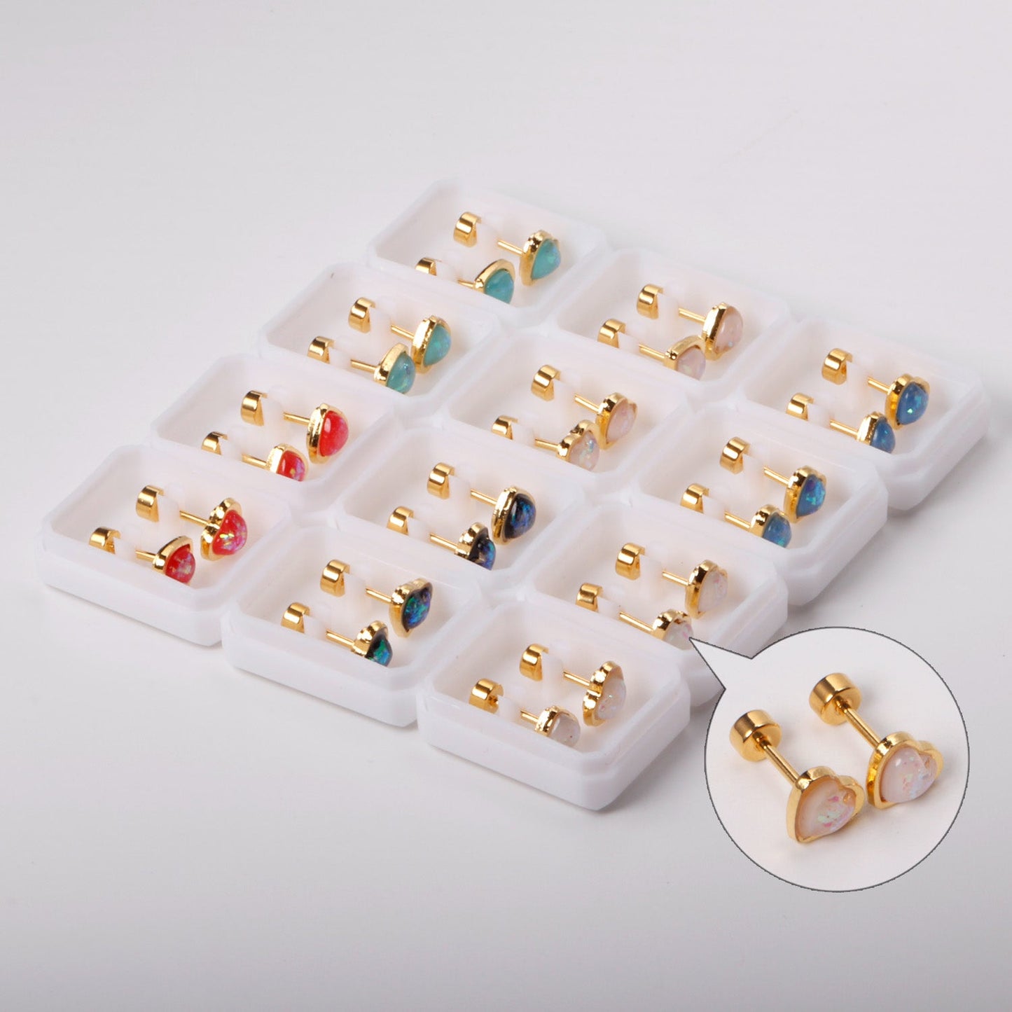 12 pairs steel/golden heart shaped gravel ombre screw back stud earrings asonjewelry