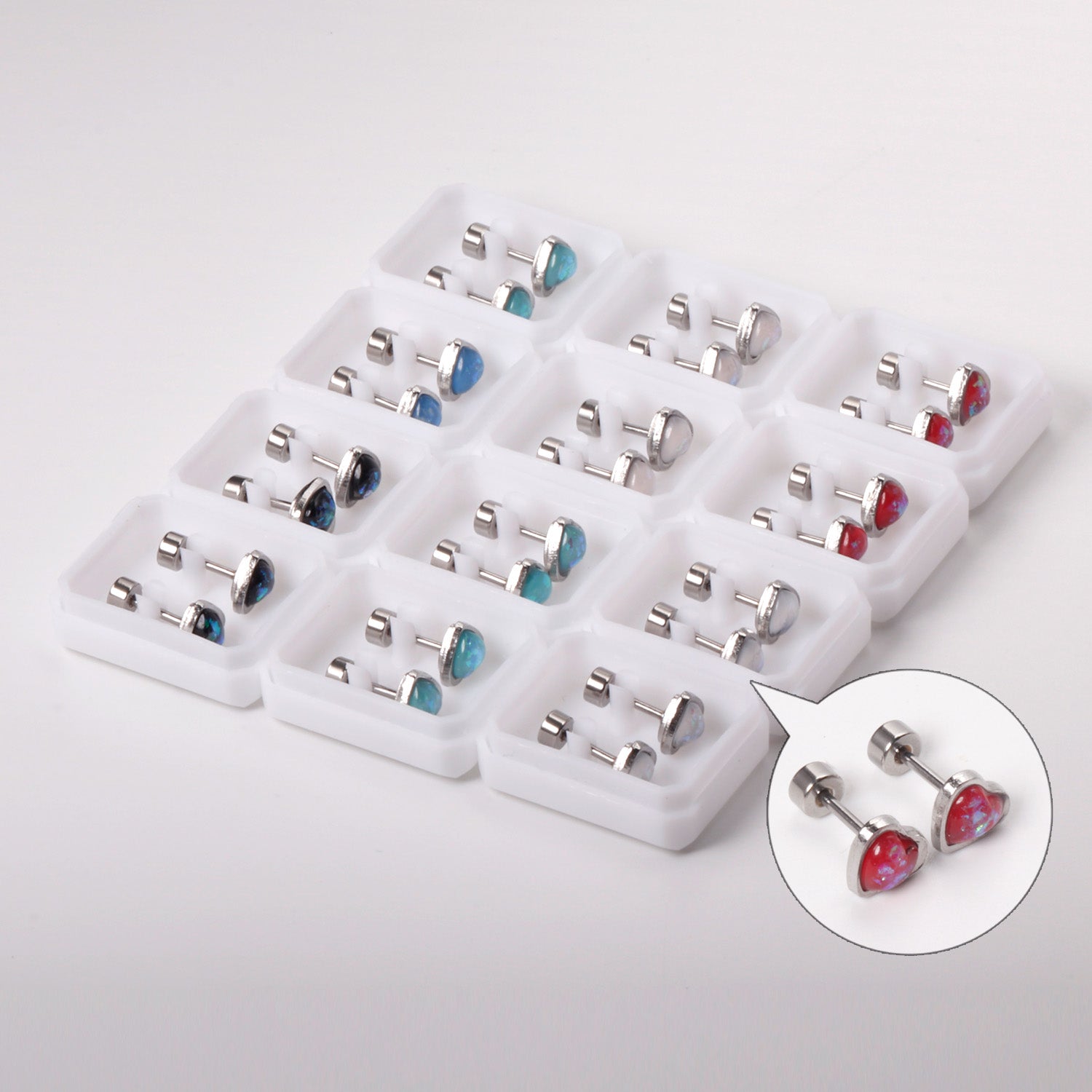 12 pairs steel/golden heart shaped gravel ombre screw back stud earrings asonjewelry