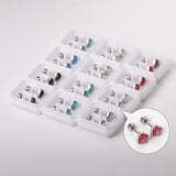 12 pairs steel/golden heart shaped gravel ombre screw back stud earrings