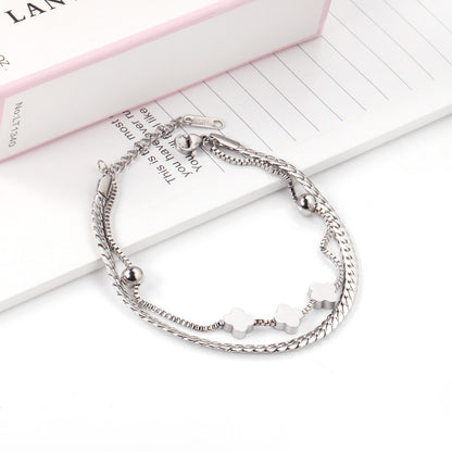 6mm steel beads + 8mm clover with steel beads bracelet 18+3cm asonjewelry