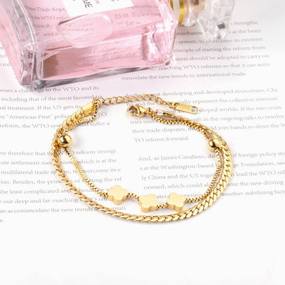 6mm steel beads + 8mm clover with steel beads bracelet 18+3cm asonjewelry