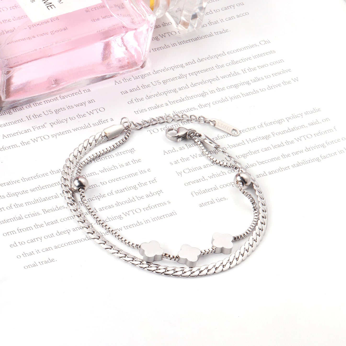 6mm steel beads + 8mm clover with steel beads bracelet 18+3cm asonjewelry