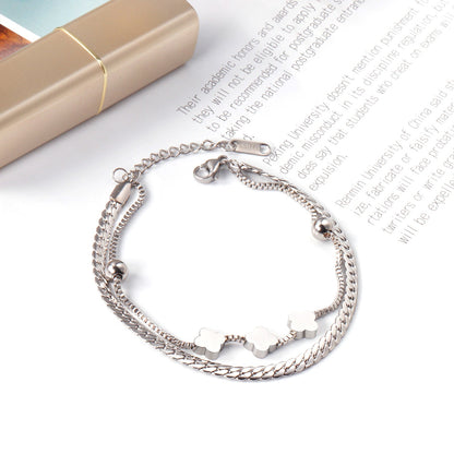 6mm steel beads + 8mm clover with steel beads bracelet 18+3cm asonjewelry