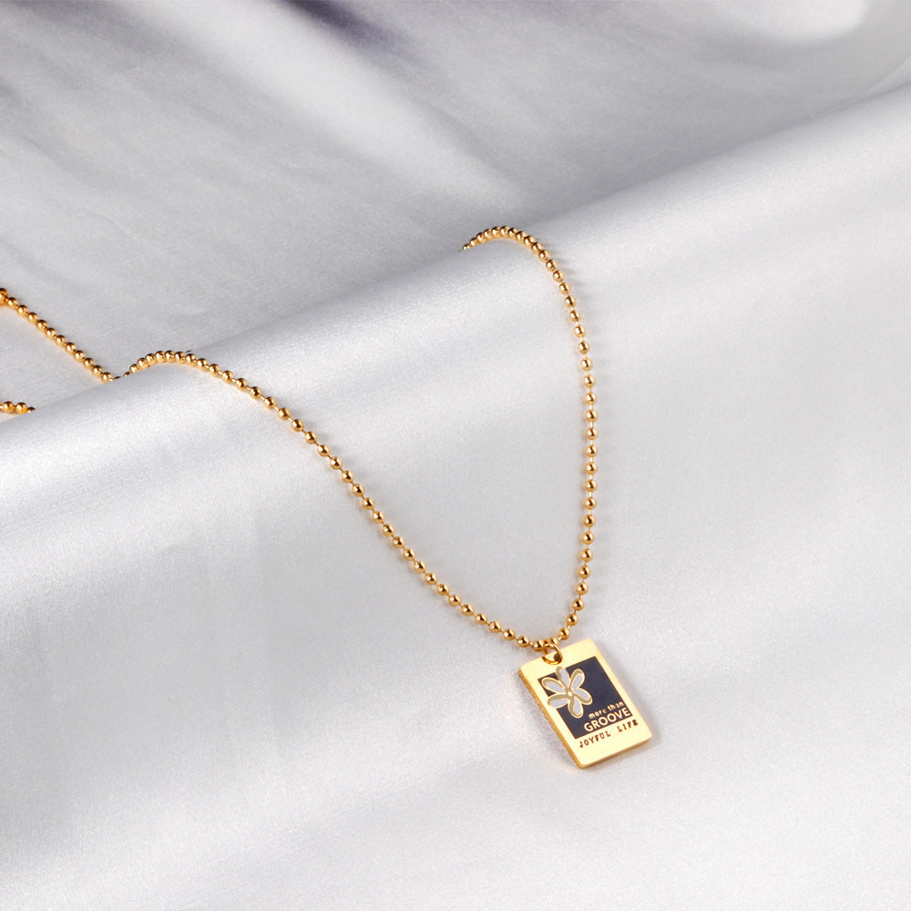 Beaded Chain + Rectangular Black and White Accessories Pendant Necklace 45+5cm Golden asonjewelry