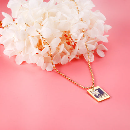 Beaded Chain + Rectangular Black and White Accessories Pendant Necklace 45+5cm Golden asonjewelry