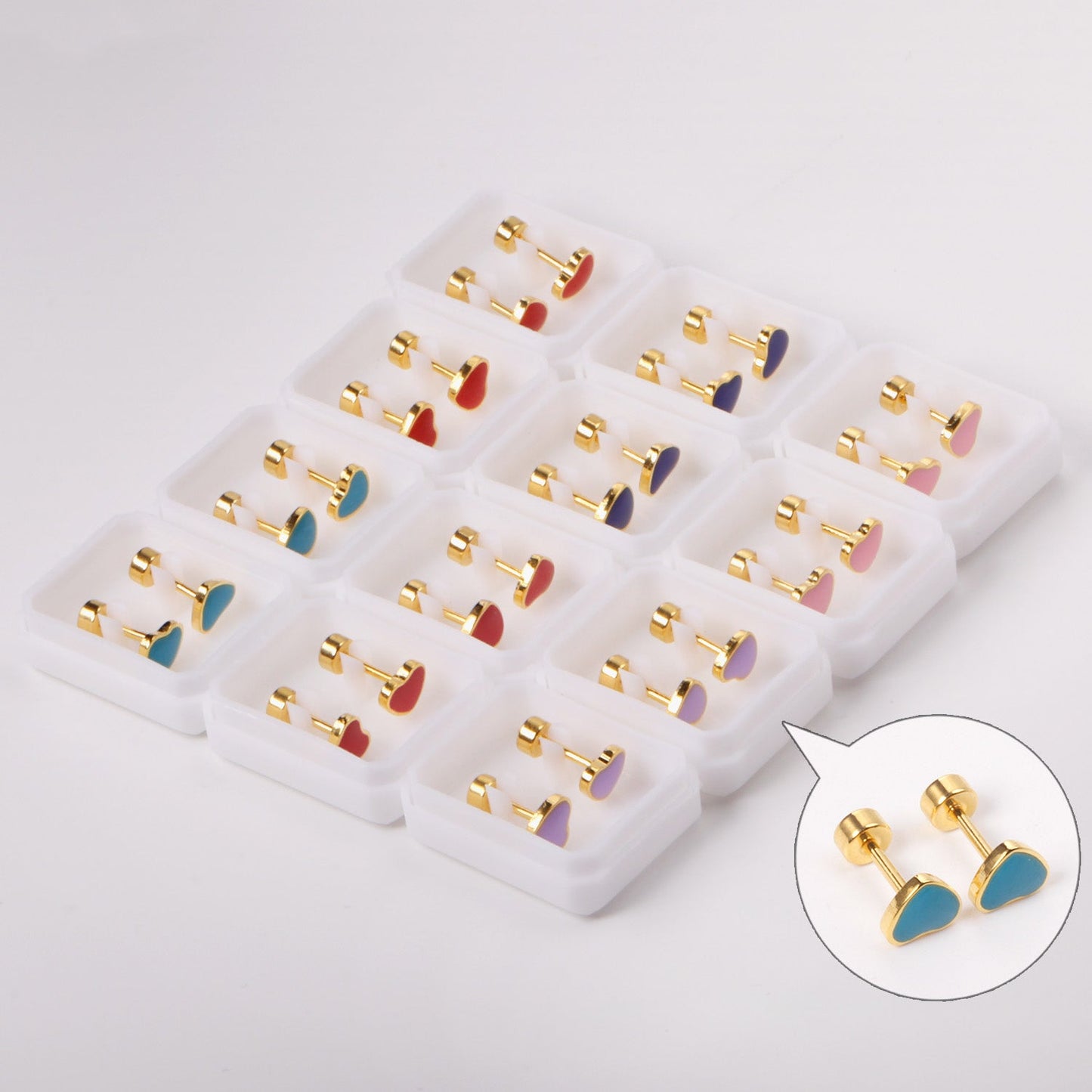 12 pairs 6.5mm*5.5mm Steel / Goldtone Heart Mixed Color Screwback Stud Earrings asonjewelry