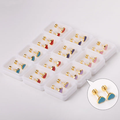12 pairs 6.5mm*5.5mm Steel / Goldtone Heart Mixed Color Screwback Stud Earrings asonjewelry