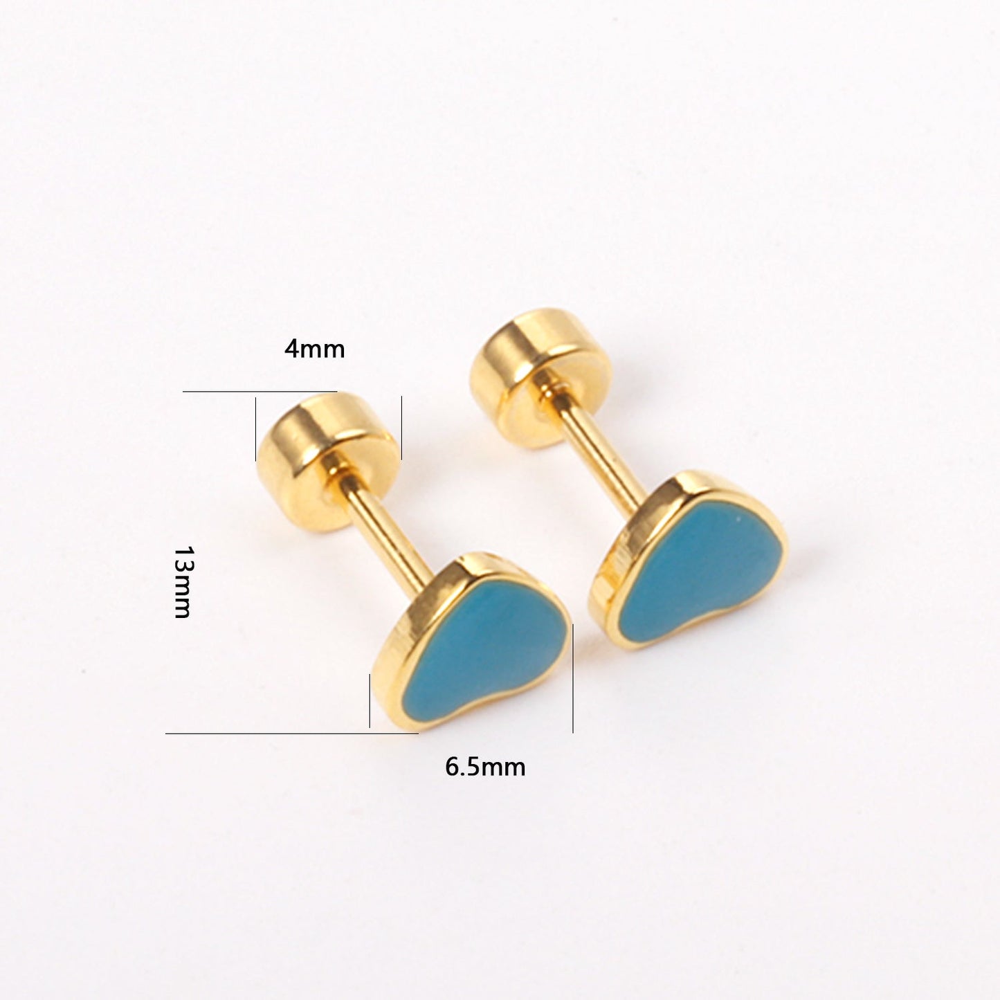 12 pairs 6.5mm*5.5mm Steel / Goldtone Heart Mixed Color Screwback Stud Earrings asonjewelry