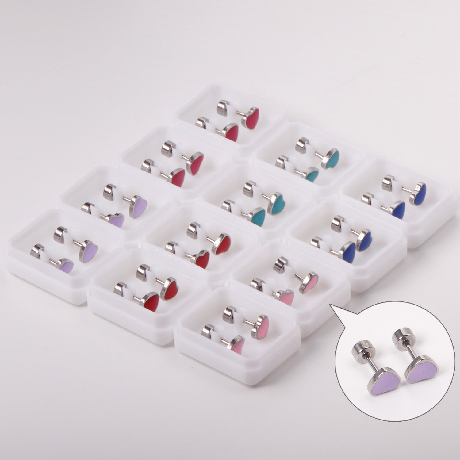 12 pairs 6.5mm*5.5mm Steel / Goldtone Heart Mixed Color Screwback Stud Earrings asonjewelry