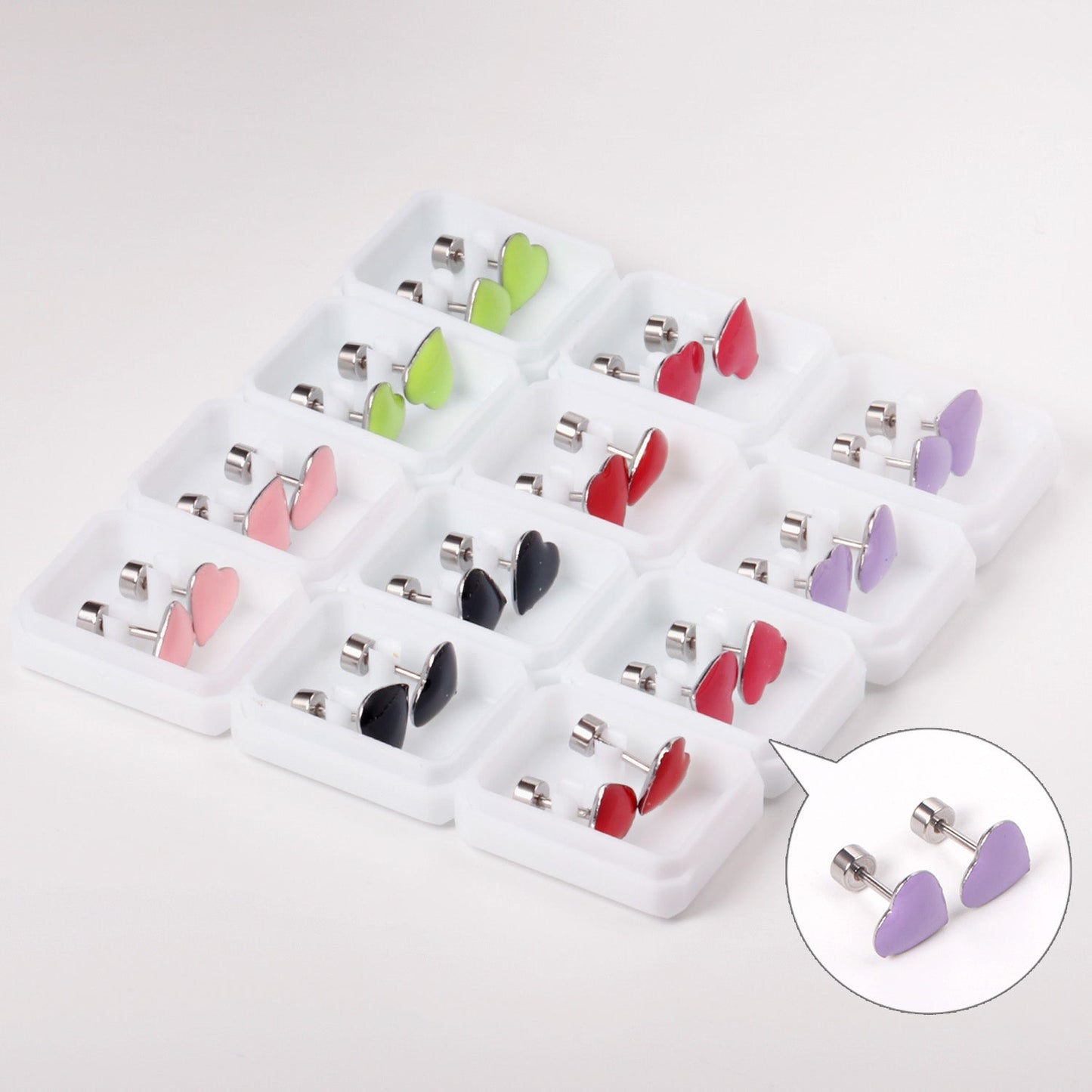 12 pairs / Gold / Steel Heart Mixed Color Screwback Earrings asonjewelry