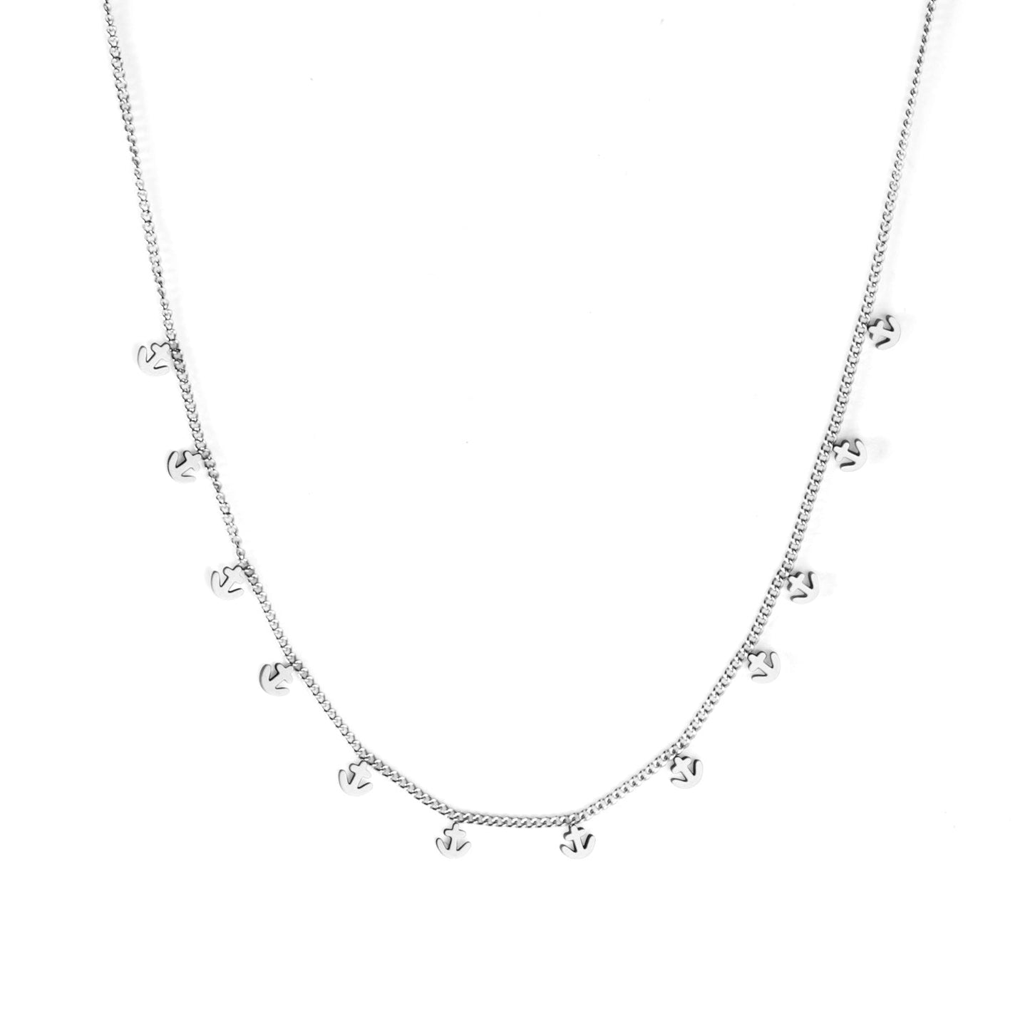 0.3 Side chain 40+5cm soldered 12pcs 3*3.5mm anchor necklace in glossy color asonjewelry