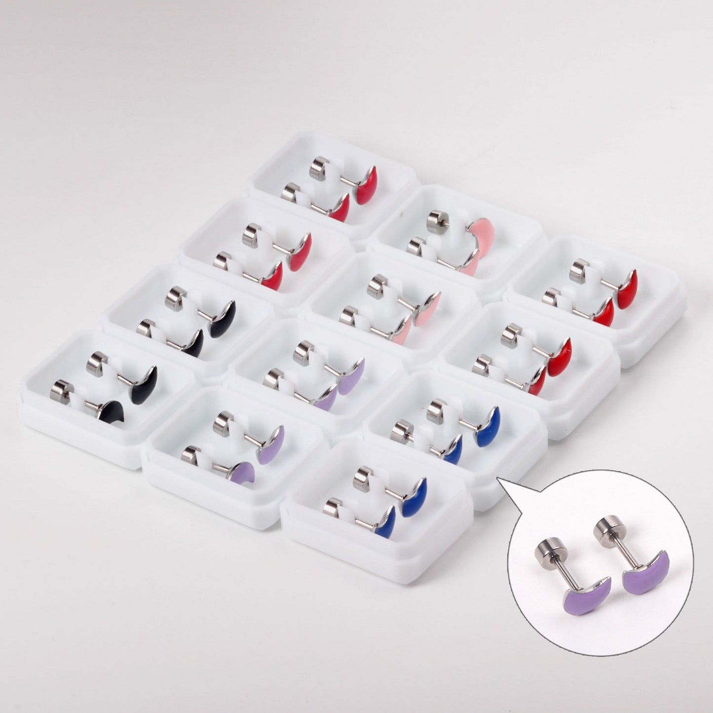 12 pairs Steel / Goldtone Moon Shaped Mixed Color Screwback Earrings asonjewelry