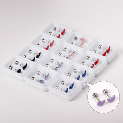 12 pairs Steel / Goldtone Moon Shaped Mixed Color Screwback Earrings asonjewelry