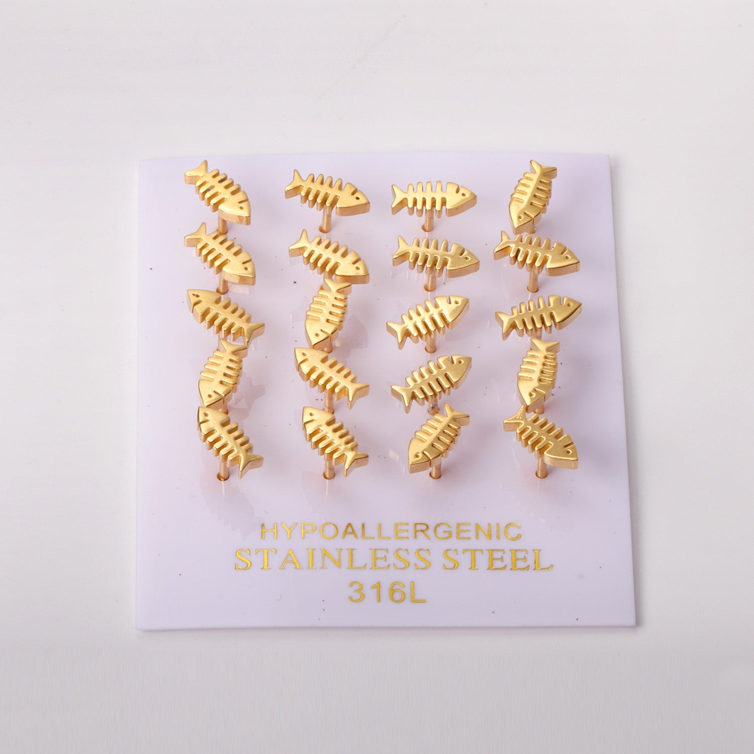 12 pairs steel/gold Cut Fishbone Screwback Earrings without diamonds asonjewelry