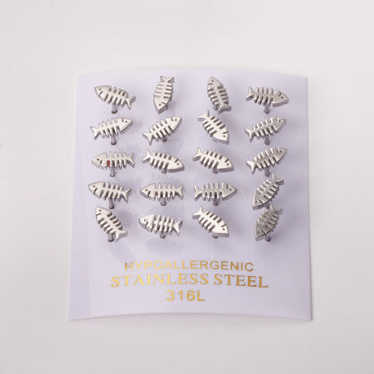 12 pairs steel/gold Cut Fishbone Screwback Earrings without diamonds asonjewelry