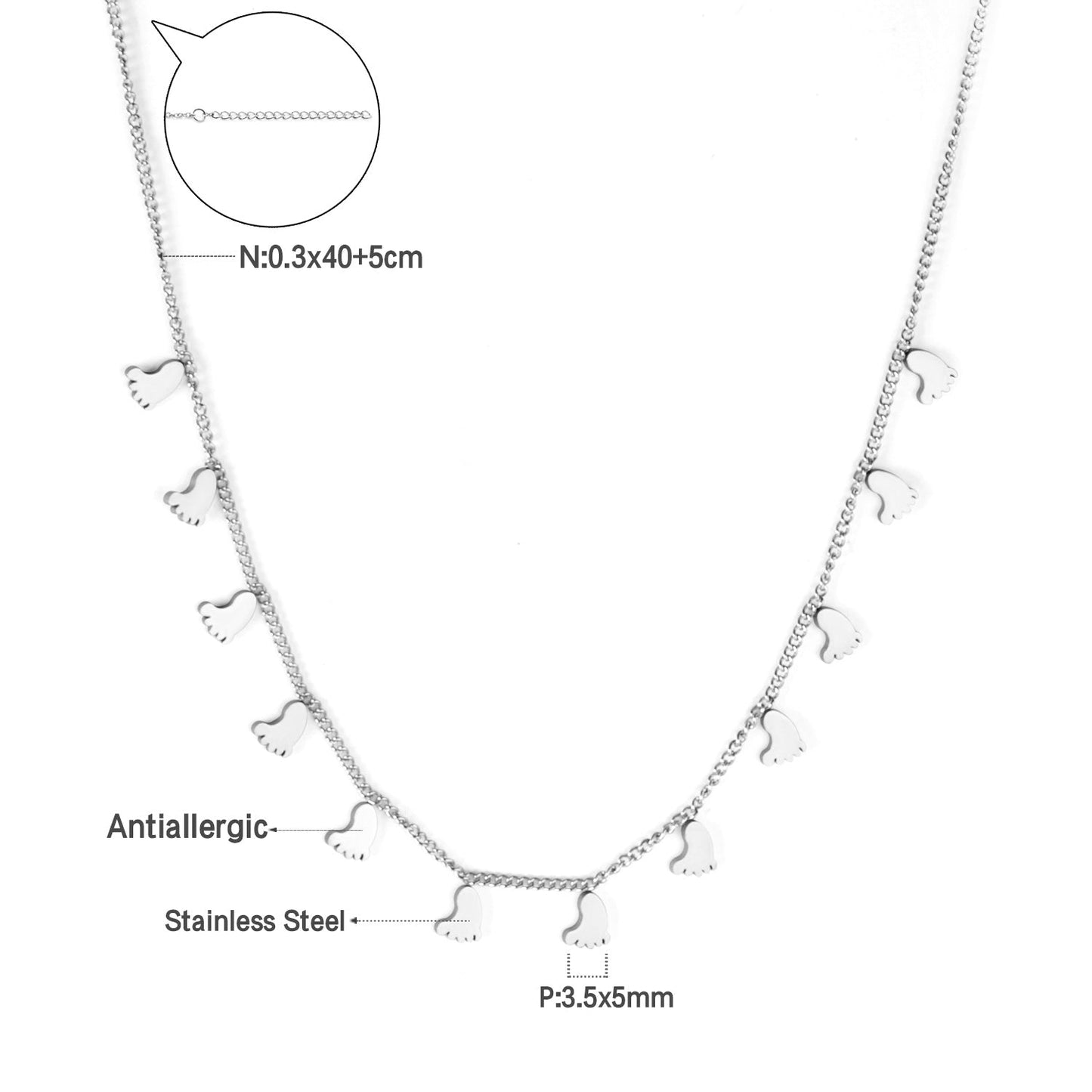 0.3 Side chain 40+5cm welded 12pcs 3.5*5mm foot necklaces in glossy color asonjewelry