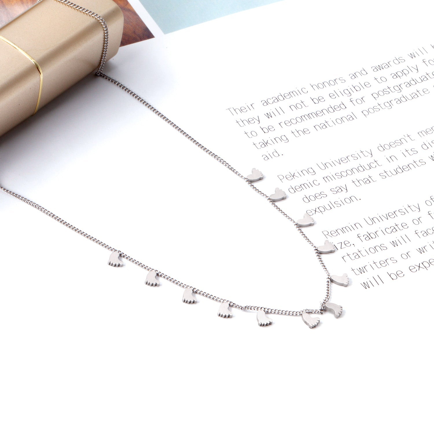 0.3 Side chain 40+5cm welded 12pcs 3.5*5mm foot necklaces in glossy color asonjewelry