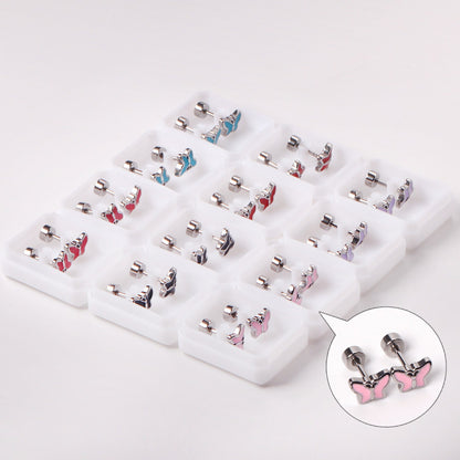 12 pairs 7.5mm*5.5mm Goldtone/Steel Mixed Color Screwback Earrings asonjewelry