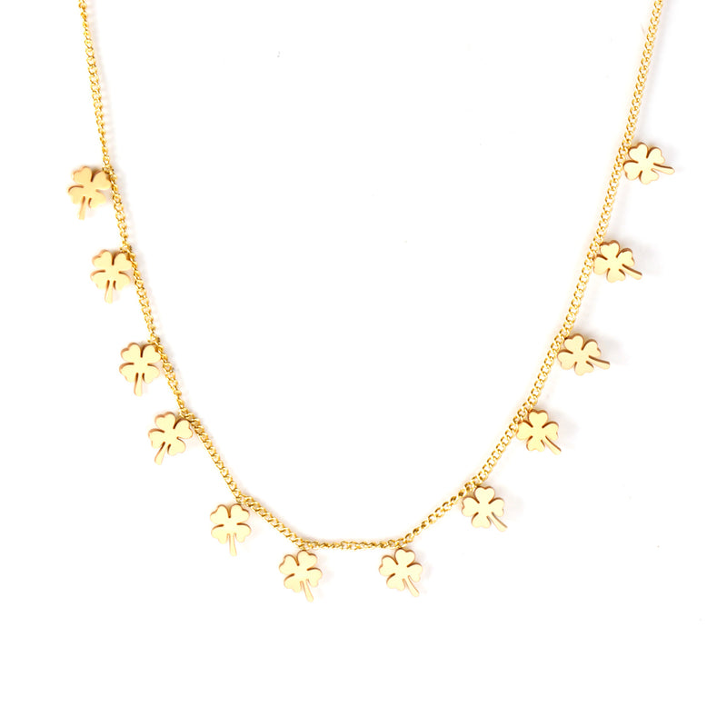 0.3 Side chain 40+5cm welded 12pcs 4.2*5.5mm four-leaf clover necklaces in glossy color