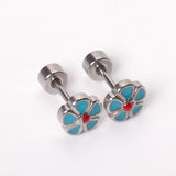 12 pairs 6.5mm Steel / Gold Flower Mixed Color Screwback Stud Earrings