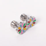 12 pairs 9mm Steel/Golden Flower Colorful/Dark Red Pat Plug Earrings