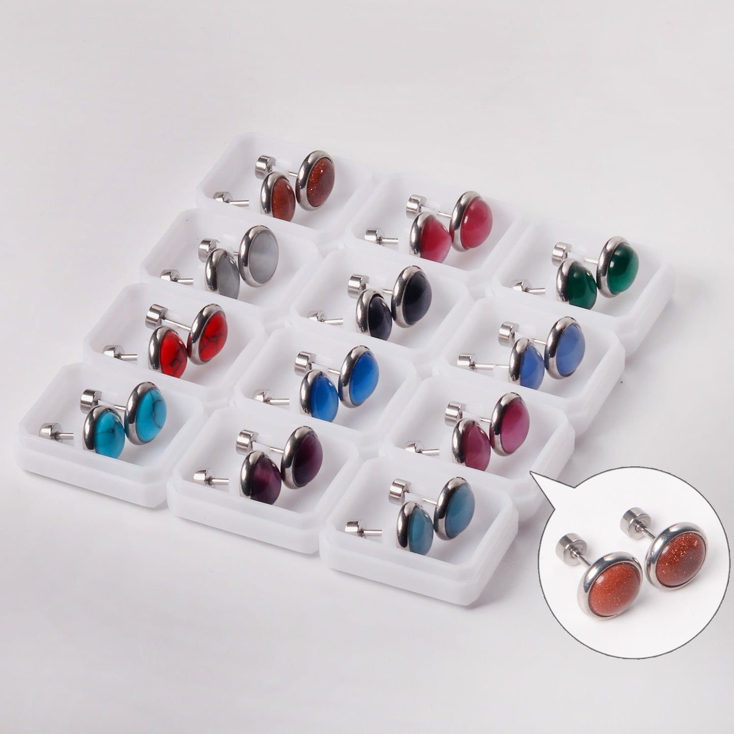 12 pairs 10mm/8mm Steel/Gold Mixed Screw Earrings asonjewelry