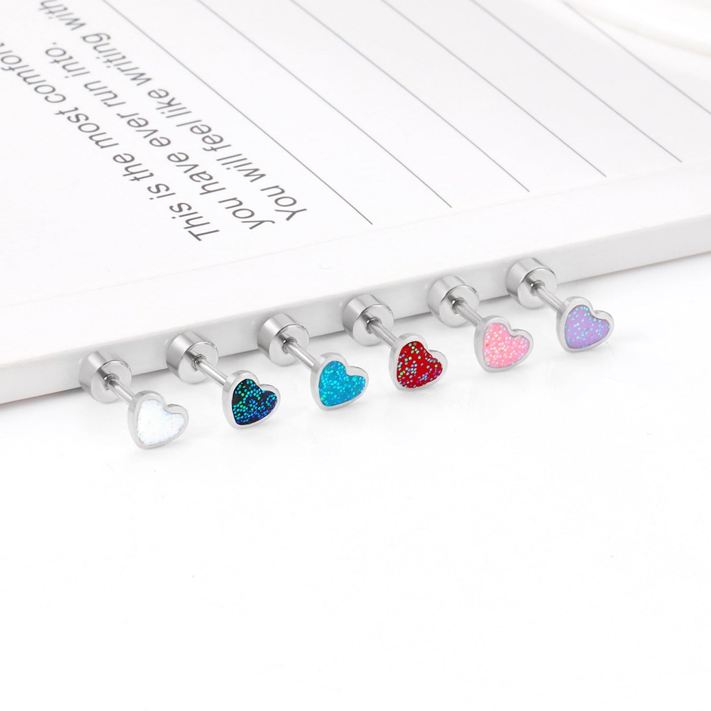 12 pairs 4mm round cake + 6 * 5mm peach drop glitter powder oil mix 6 colors earrings steel / gold asonjewelry