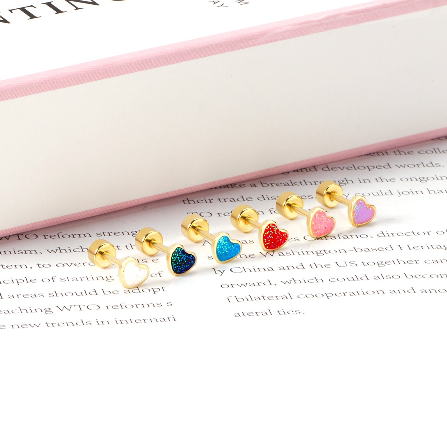 12 pairs 4mm round cake + 6 * 5mm peach drop glitter powder oil mix 6 colors earrings steel / gold asonjewelry