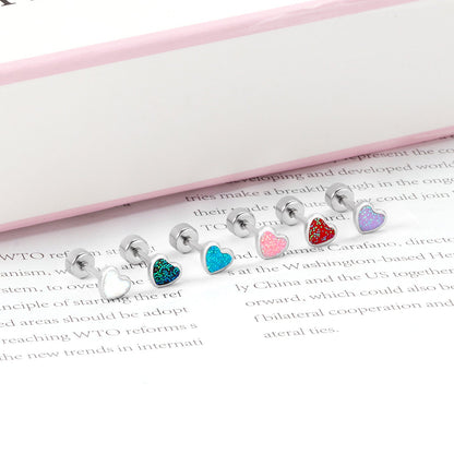 12 pairs 4mm round cake + 6 * 5mm peach drop glitter powder oil mix 6 colors earrings steel / gold asonjewelry