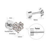 12 pairs 4mm round cake +6*5mm multi diamond peach heart mixed 6 colors earrings steel/golden